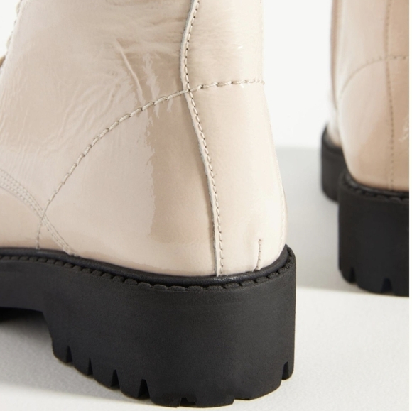 Maeve Patent Leather Combat Boots Lace Up Cream Size 37 US 6.5 - Picture 3 of 14